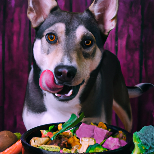 1. תמונה של כלב אוכל בשמחה קערה מלאה במרכיבי מזון טבעיים.
