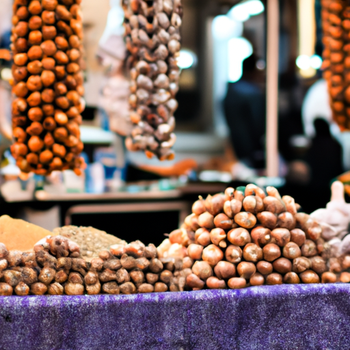 שוק מקומי שוקק בירושלים, המציג מגוון תוצרת צבעונית ומוצרים מסורתיים.