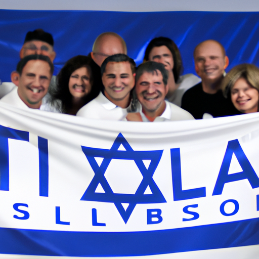 תמונה קבוצתית של צוות המייסדים של 7xl ישראל, מחייך למצלמה, עם דגל ישראל ברקע.